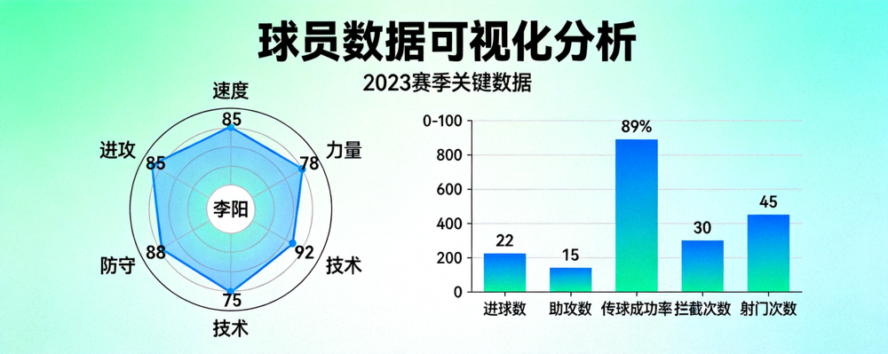 球员数据可视化图表展示，雷达图与柱状图
